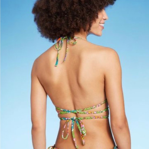 WILD FABLE WOMENS BIKINI TOP MULTI FLORAL PRINT WOMENS TRIANGLE WRAP NWT - Picture 5 of 5